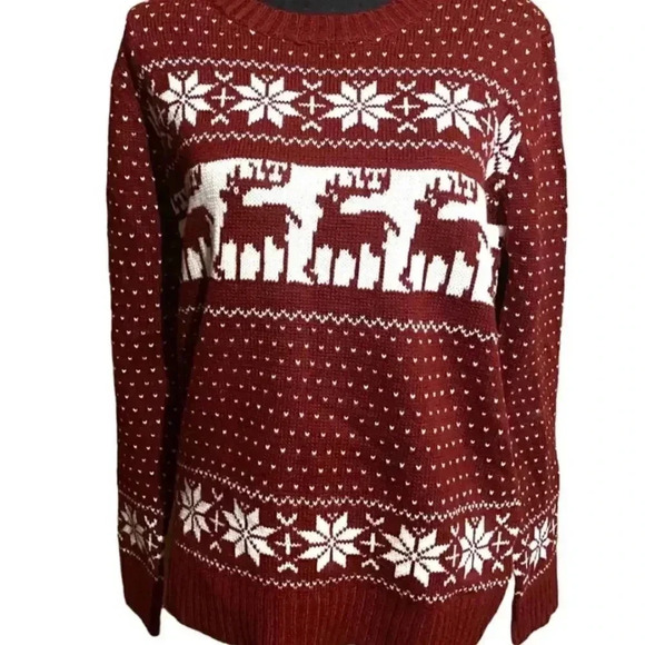 POL Fair Isle Nordic Reindeer Snowflake Sweater Ugly Christmas Sweater Women's L - Picture 5 of 5